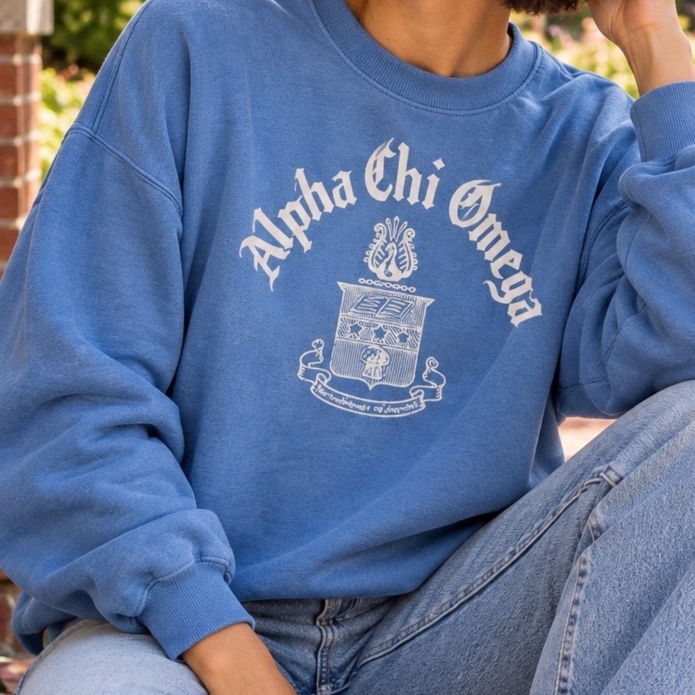 Gildan Alpha Chi Omega Sorority Crewneck Sweatshirt Blue Medium AXO Collegiate